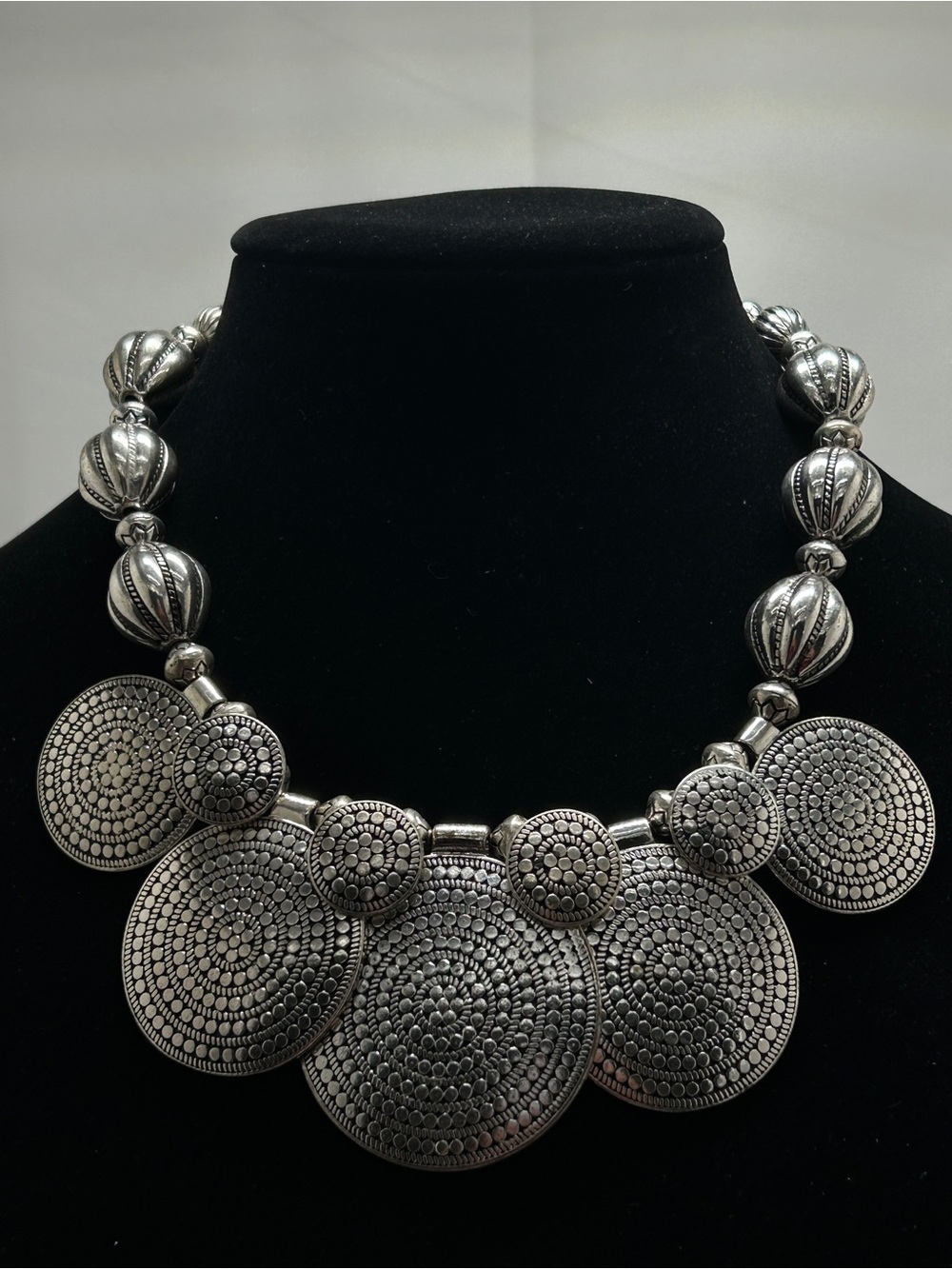 St. Thomas, Silver Bib Necklace, Eye Catching Piece